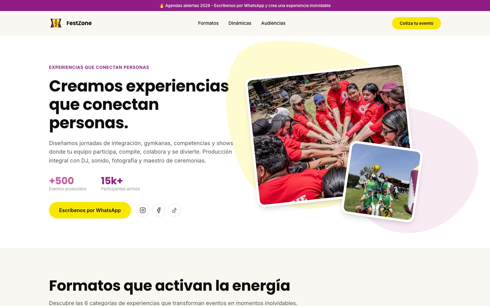 Captura de la Landing Page de FestZone