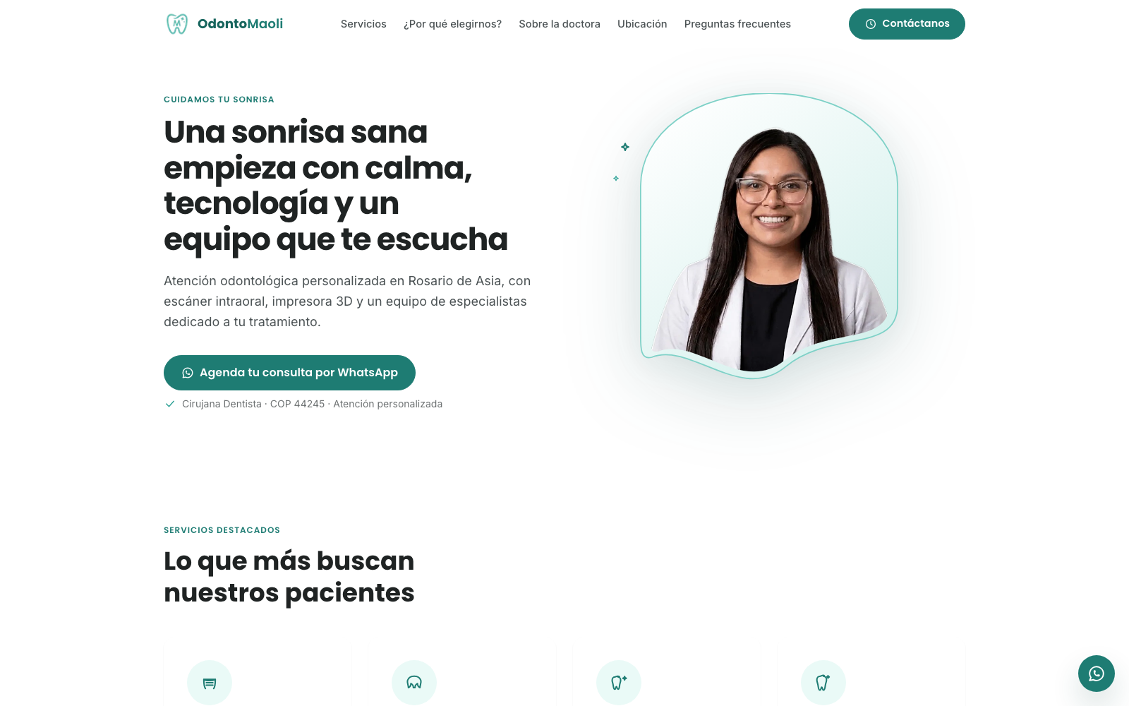 Captura de la Landing Page de Odonto Maoli