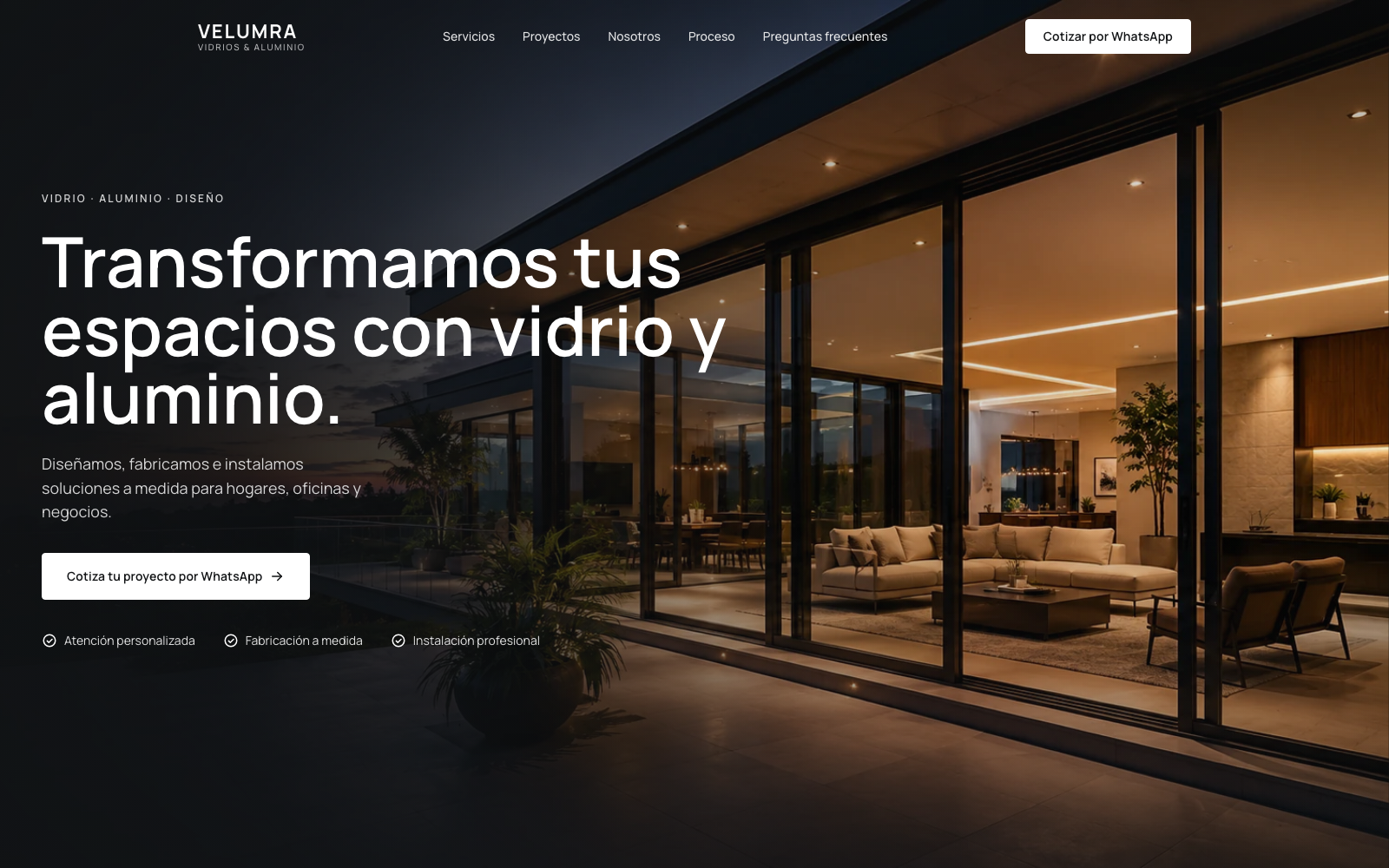 Captura de la Landing Page de Velumra